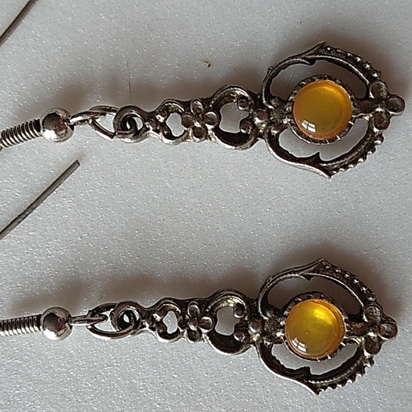 Vintage 80s Silver and Yellow Dangle Earrings - Picture 3 of 5